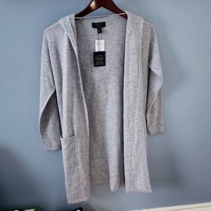 NWT 100% Cashmere Grey Charter Club Open sweater with hood, XS